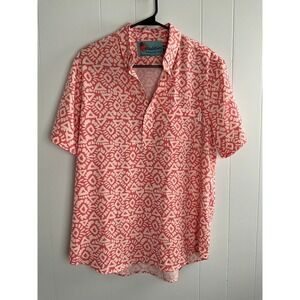 Chubbies Mens Medium Salmon Pink Geometric Tribal Performance Short Sleeve Shirt